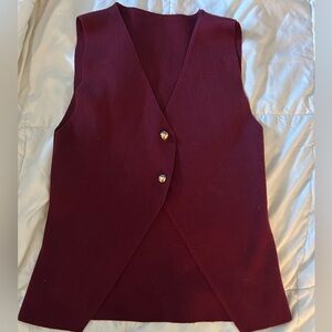 Burgundy Sleeveless Vest with Gold Buttons